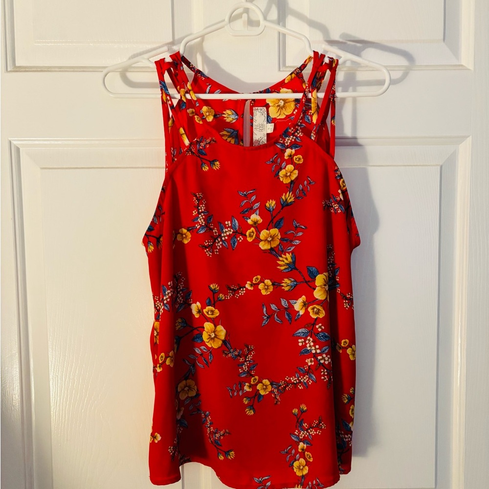 Pink Rose Red Floral Tank Top